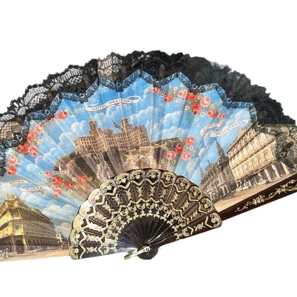 Authentic Cuban Folding hand fan with lace and Hotel Decor Design - Picture 2 of 10